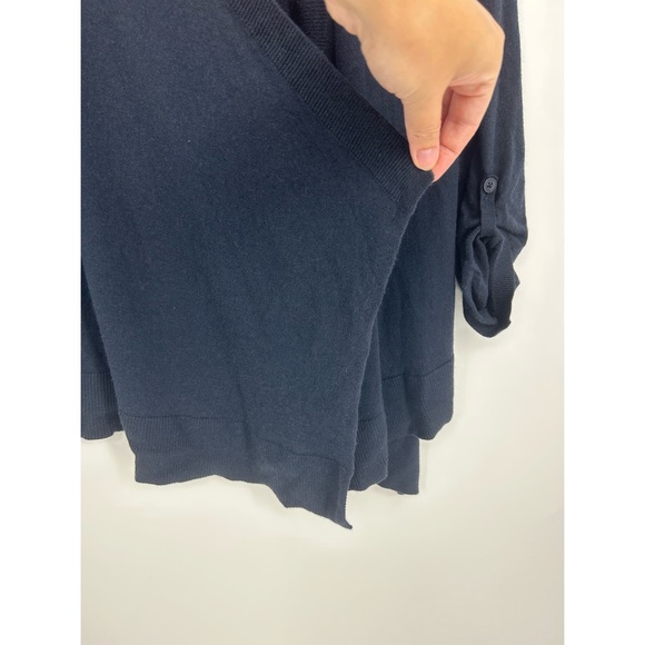 Loft Wool Blend Navy Blue Asymmetrical Cuffed Sleeve Open Cardigan - Picture 5 of 7